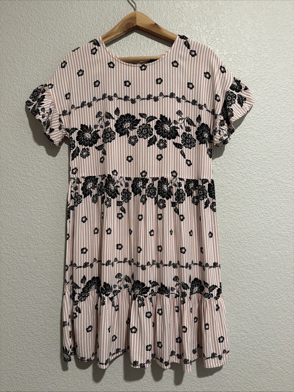 NEW Art Class Babydoll Dress Sheath Shift Striped Floral Rayon Pink XL